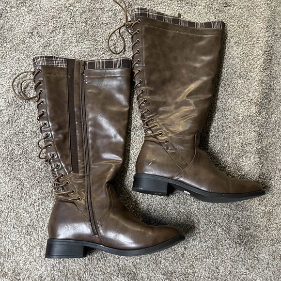 Torrid 9W Wide Calf Wide Width Brown Faux Leather Knee Boots NWOT - Picture 3 of 7